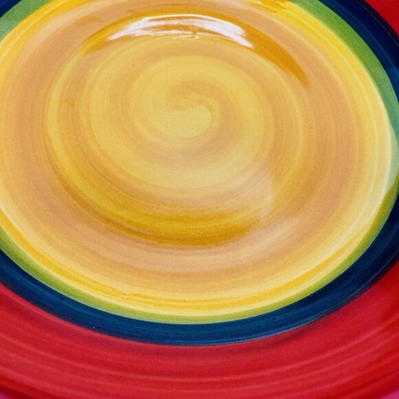 Royal Norfolk MAMBO Greenbrier Yellow Center Rings Stoneware Soup Bowls Set of 4